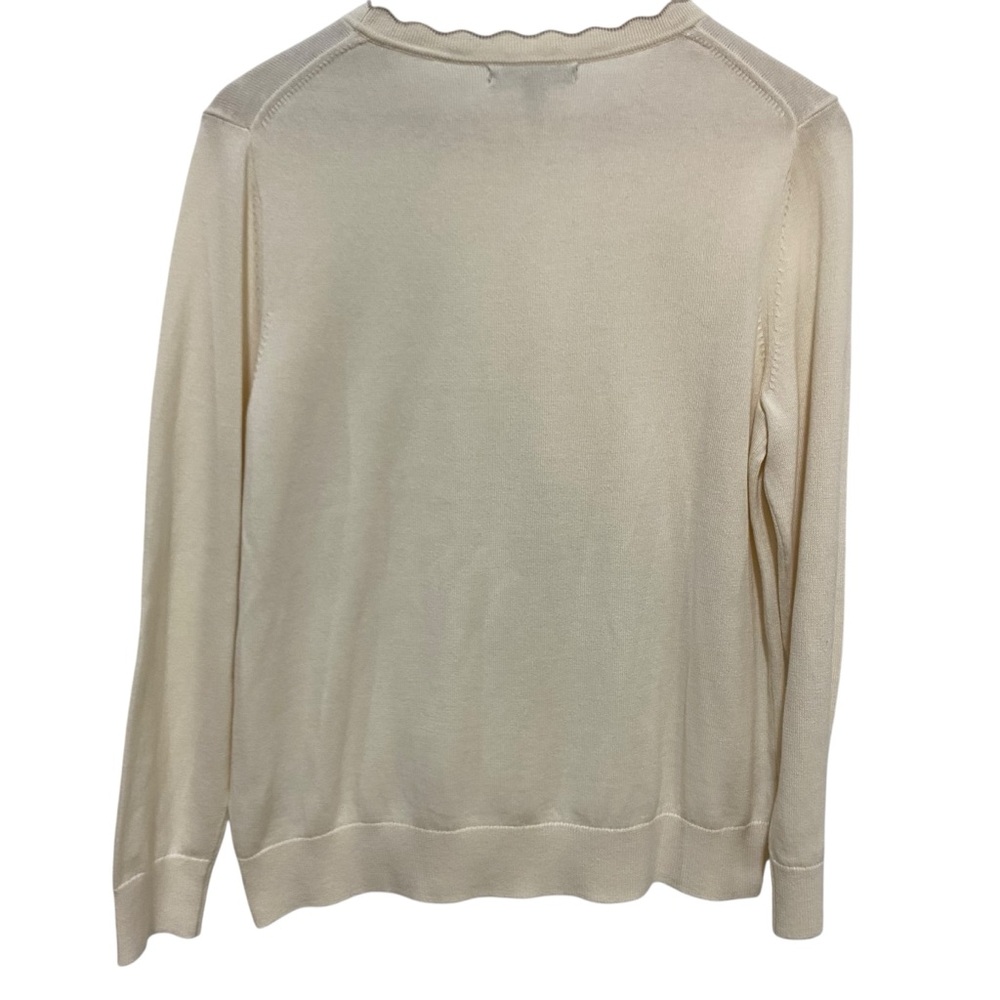 Banana Republic Cream Scalloped Crew Neck Sweater Large Petite - Picture 4 of 15